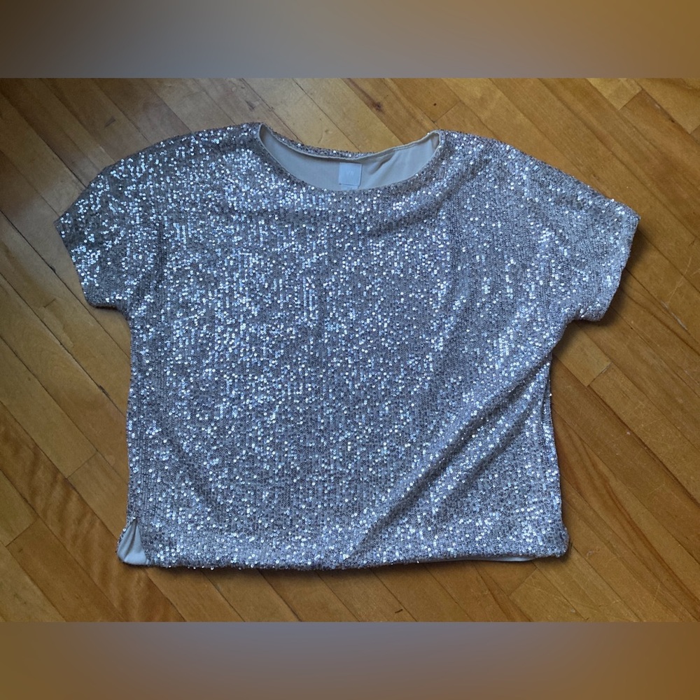 Silver Sequin Short-Sleeve Top